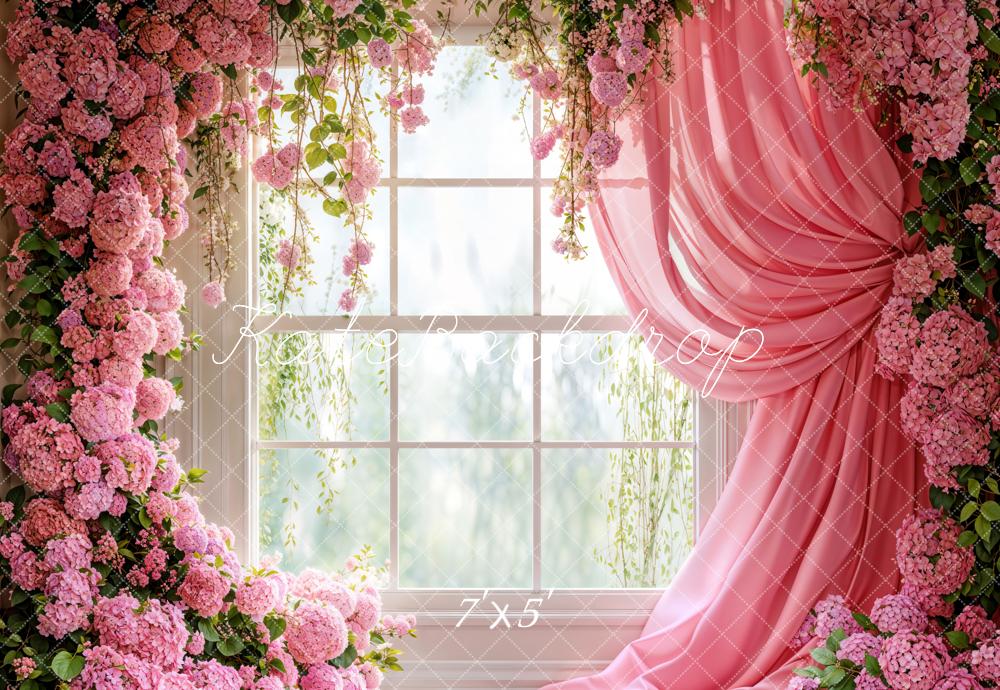 Kate Spring Pink Hydrangea Window Backdrop Designed by Emetselch