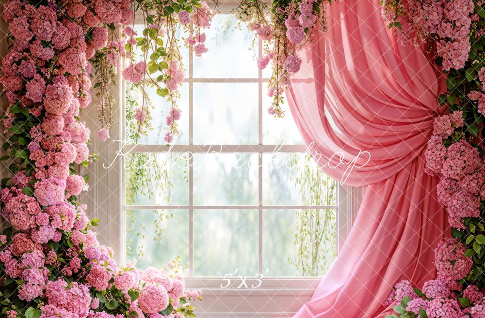 Kate Spring Pink Hydrangea Window Backdrop Designed by Emetselch