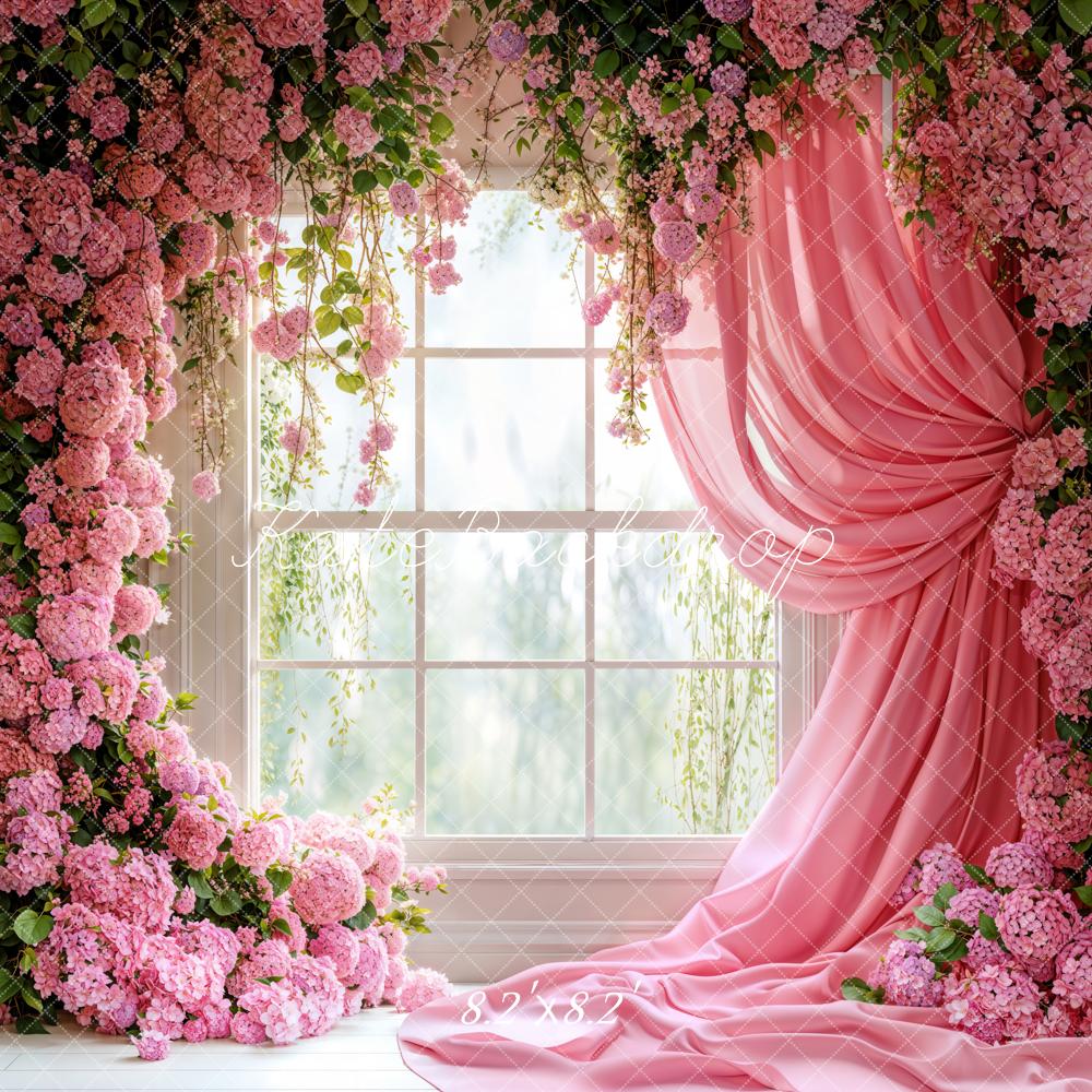 Kate Spring Pink Hydrangea Window Backdrop Designed by Emetselch