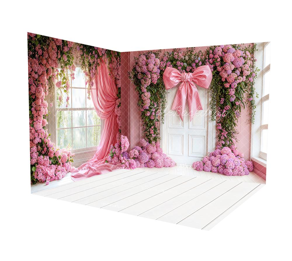 Kate Pink Spring Bow Hydrangea Room Set(8ftx8ft&10ftx8ft&8ftx10ft)