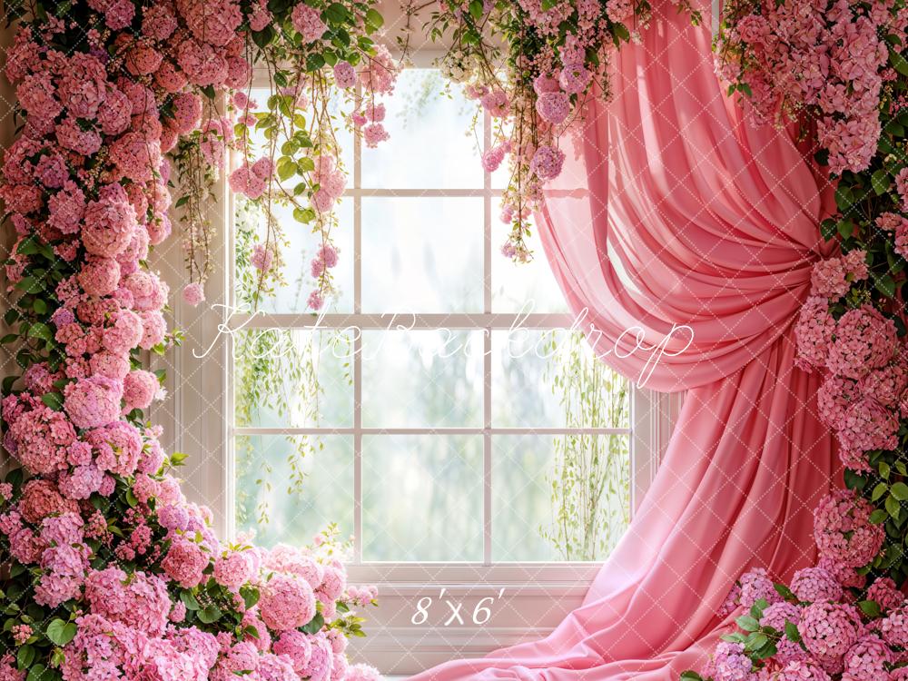 Kate Spring Pink Hydrangea Window Backdrop Designed by Emetselch