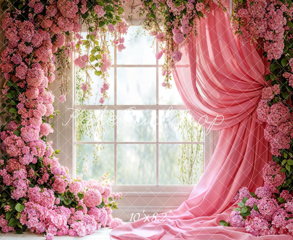 Kate Spring Pink Hydrangea Window Backdrop Designed by Emetselch