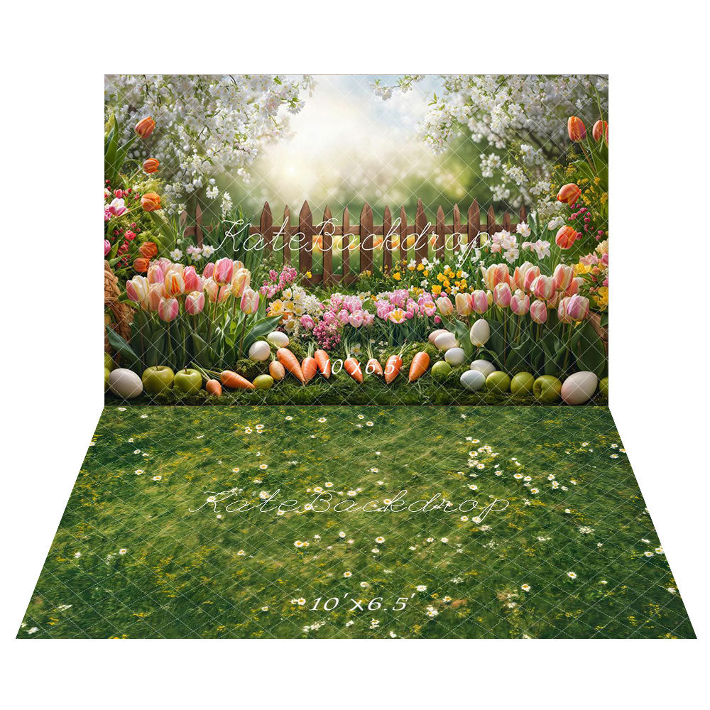 Kate Easter Nature Flower Backdrop+Green Grass Floor Backdrop