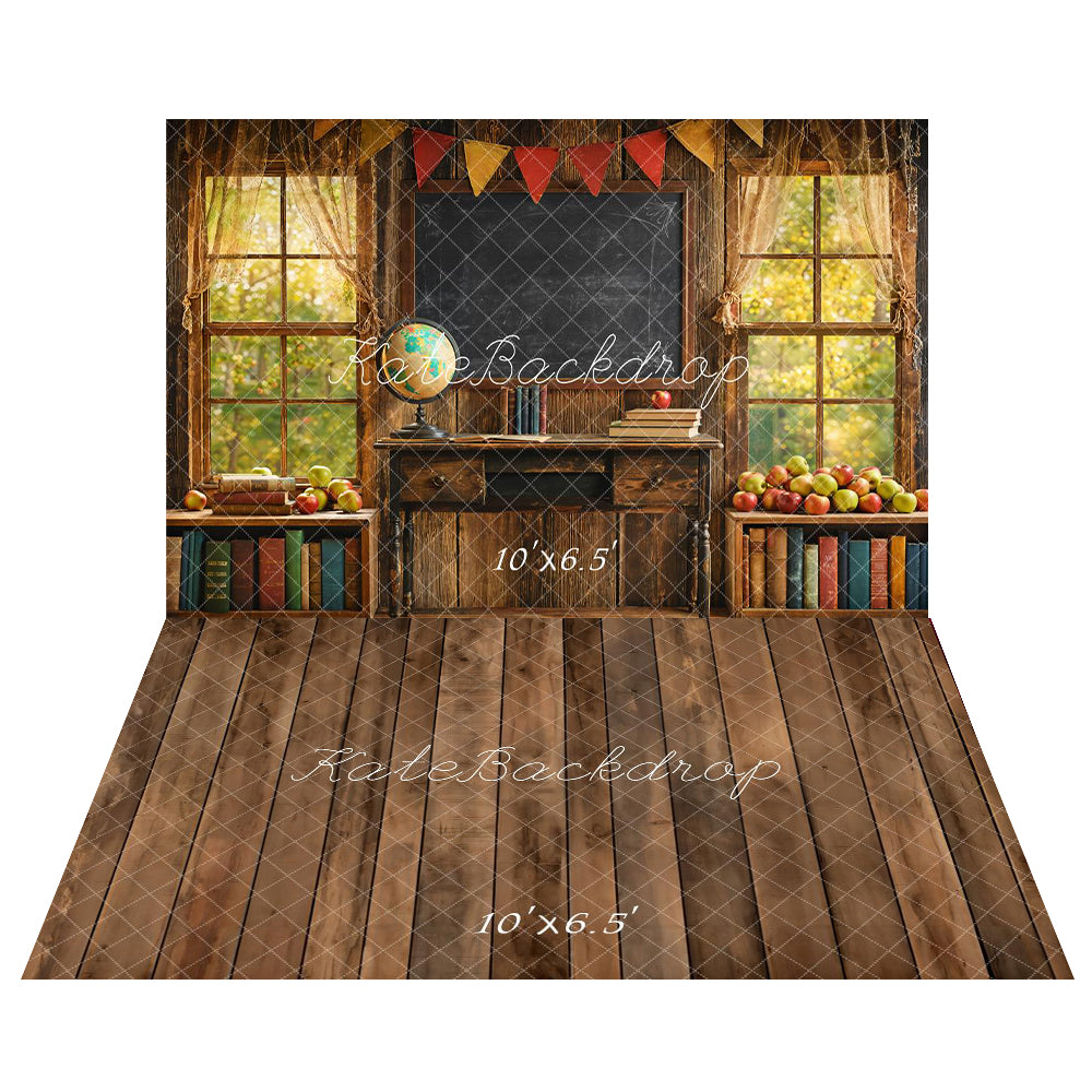 Kate Window Blackboard Back to School Backdrop+Wood Floor Backdrop