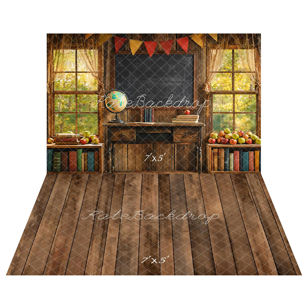 Kate Window Blackboard Back to School Backdrop+Wood Floor Backdrop