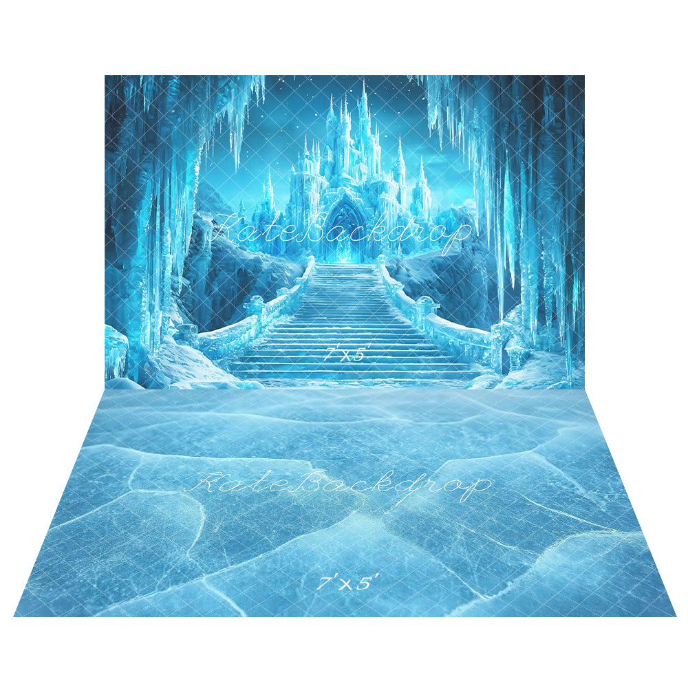 Kate Blue Ice Castle Backdrop+Frozen Ground Floor Backdrop for Photography