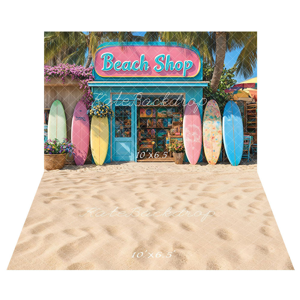 Kate Beach Shop Surfboard Backdrop+Sand Floor Backdrop for Photography