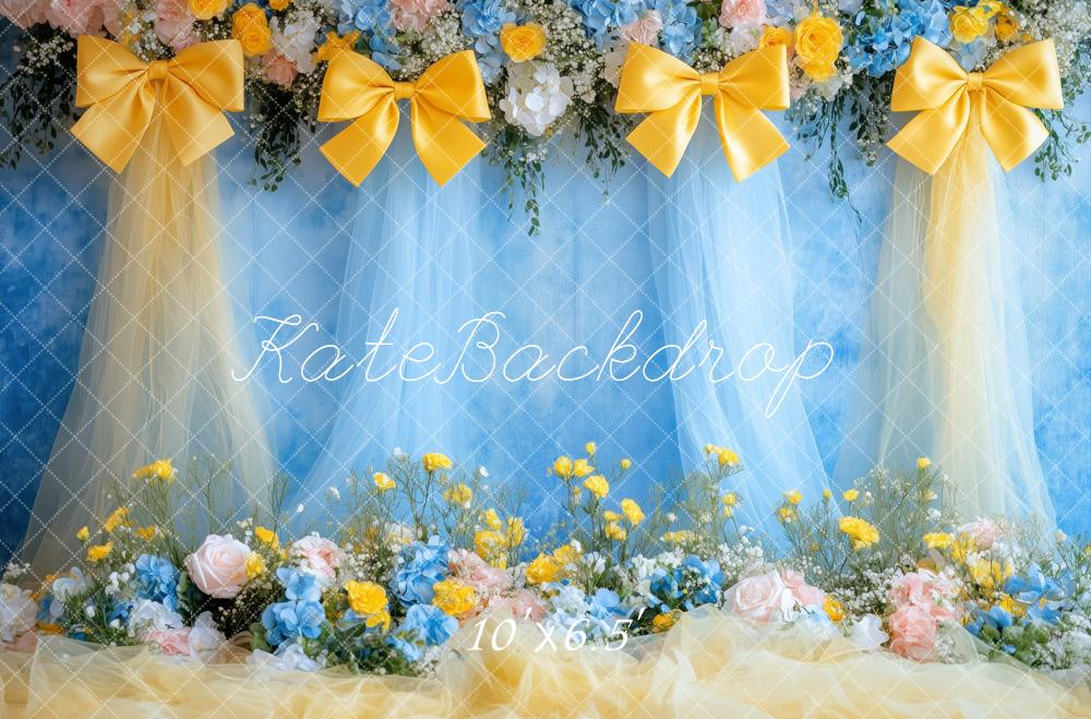 Kate Royal Blue Yellow Bows Backdrop Designed by Patty Roberts