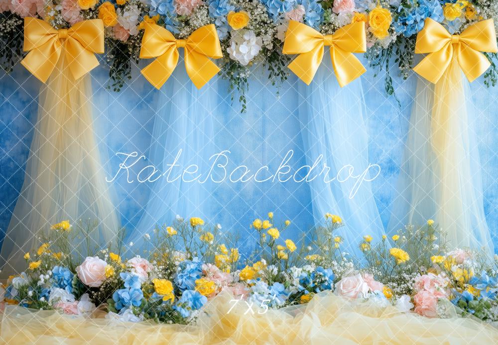 Kate Royal Blue Yellow Bows Backdrop Designed by Patty Roberts