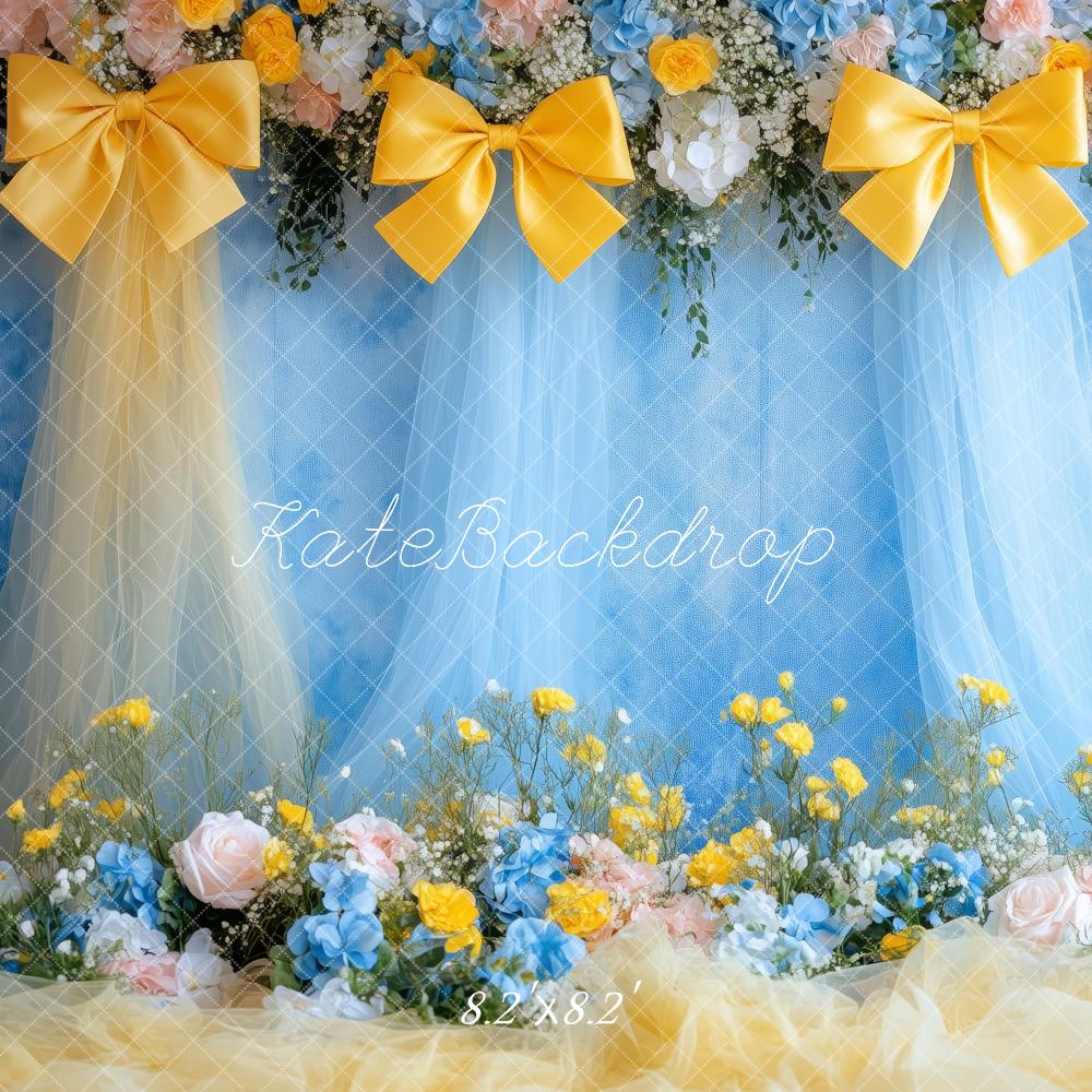 Kate Royal Blue Yellow Bows Backdrop Designed by Patty Roberts