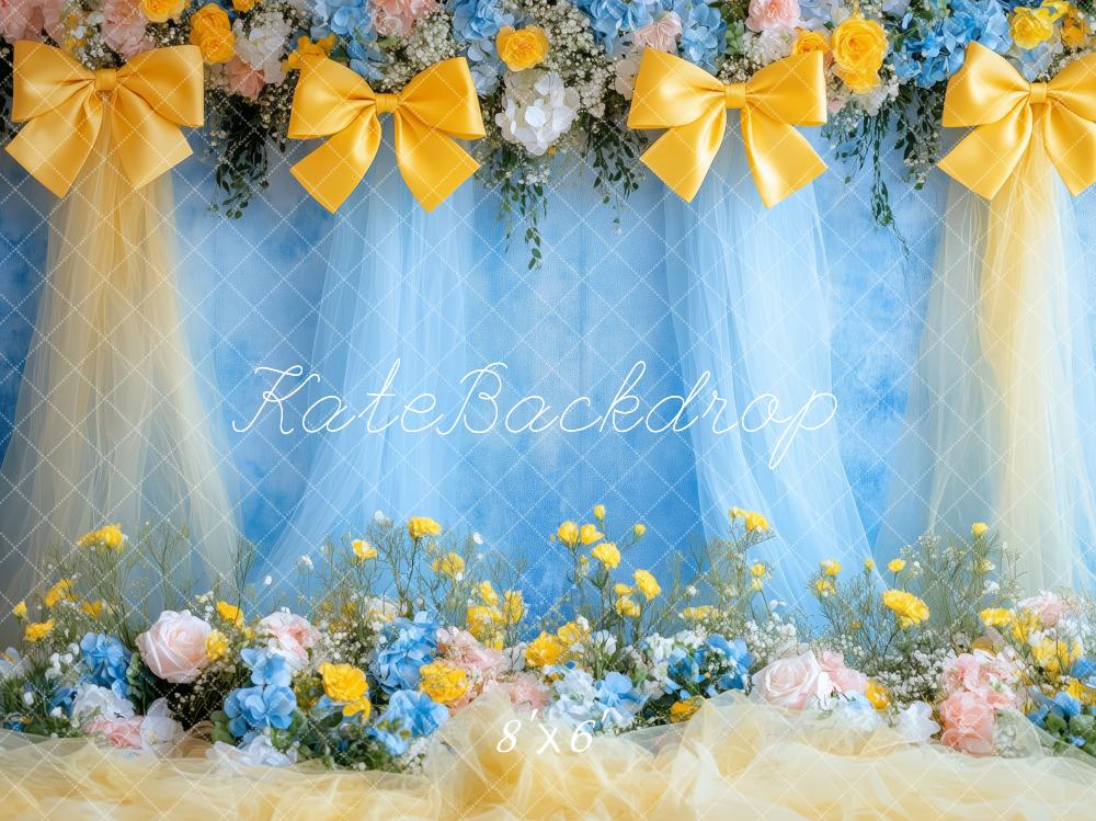 Kate Royal Blue Yellow Bows Backdrop Designed by Patty Roberts