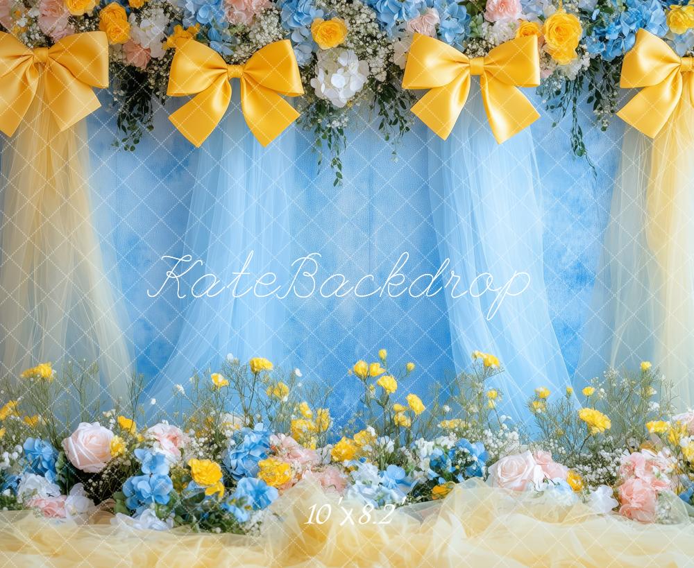 Kate Royal Blue Yellow Bows Backdrop Designed by Patty Roberts