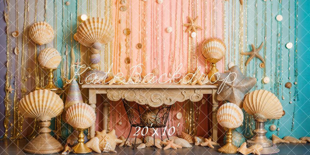 Kate Blue Pink Mermaid Shell Backdrop Designed by Emetselch