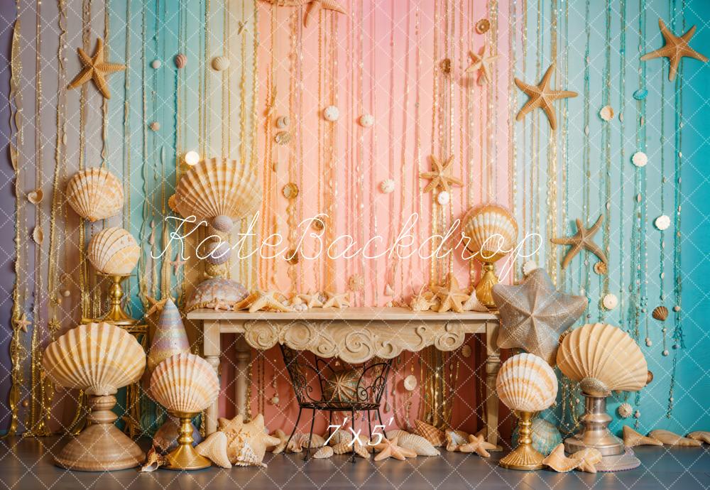 Kate Blue Pink Mermaid Shell Backdrop Designed by Emetselch