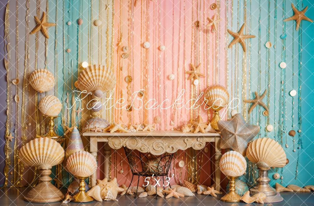 Kate Blue Pink Mermaid Shell Backdrop Designed by Emetselch