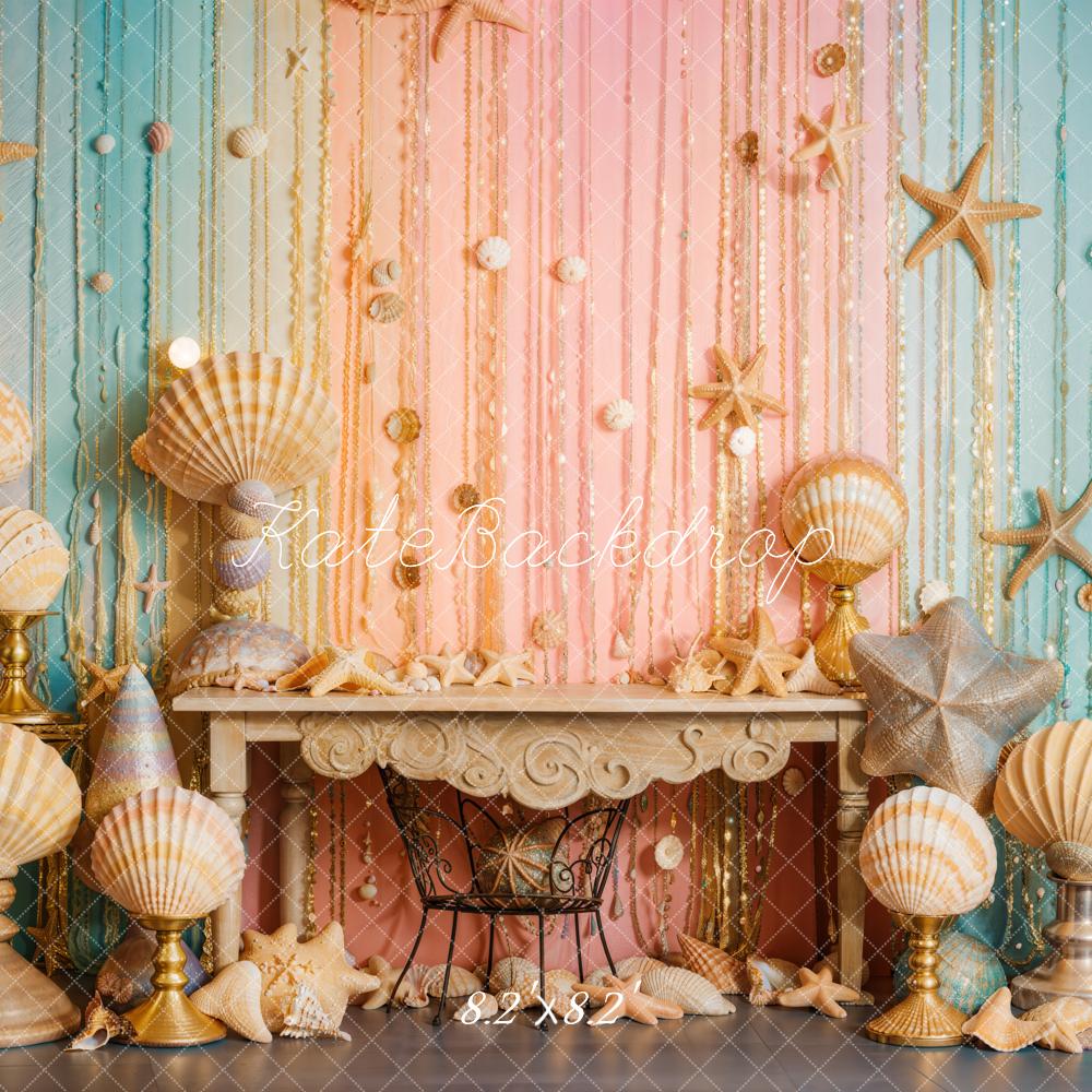 Kate Blue Pink Mermaid Shell Backdrop Designed by Emetselch