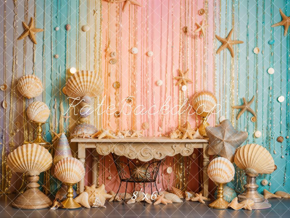 Kate Blue Pink Mermaid Shell Backdrop Designed by Emetselch