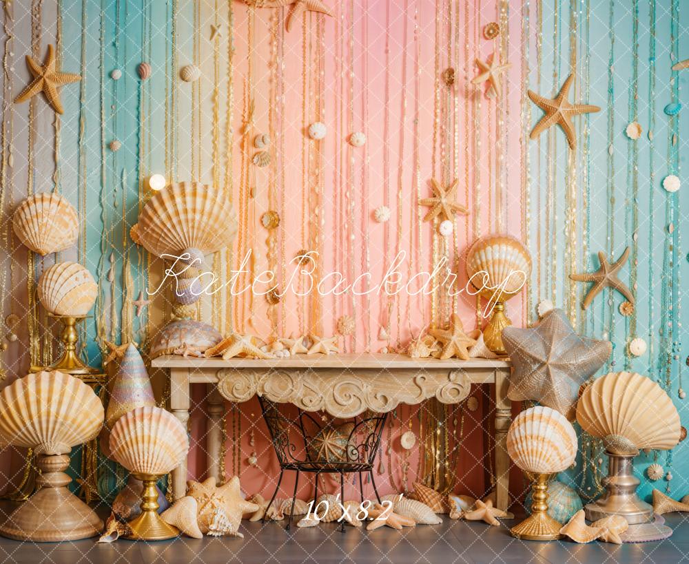 Kate Blue Pink Mermaid Shell Backdrop Designed by Emetselch