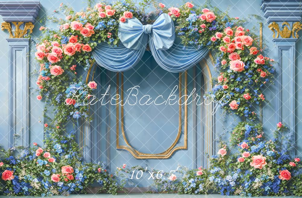 Kate Blue Spring Bow Backdrop Designed by Chain Photography