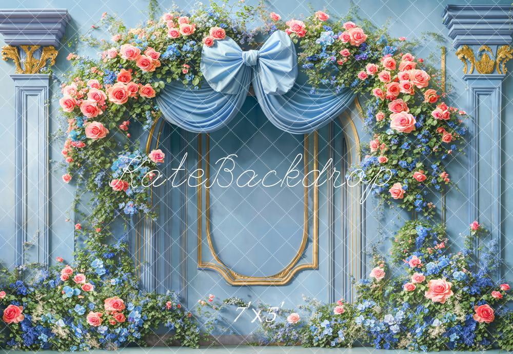 Kate Blue Spring Bow Backdrop Designed by Chain Photography