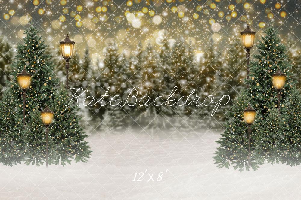 Kate Christmas Snow Forest Lights Fleece Backdrop for Photography