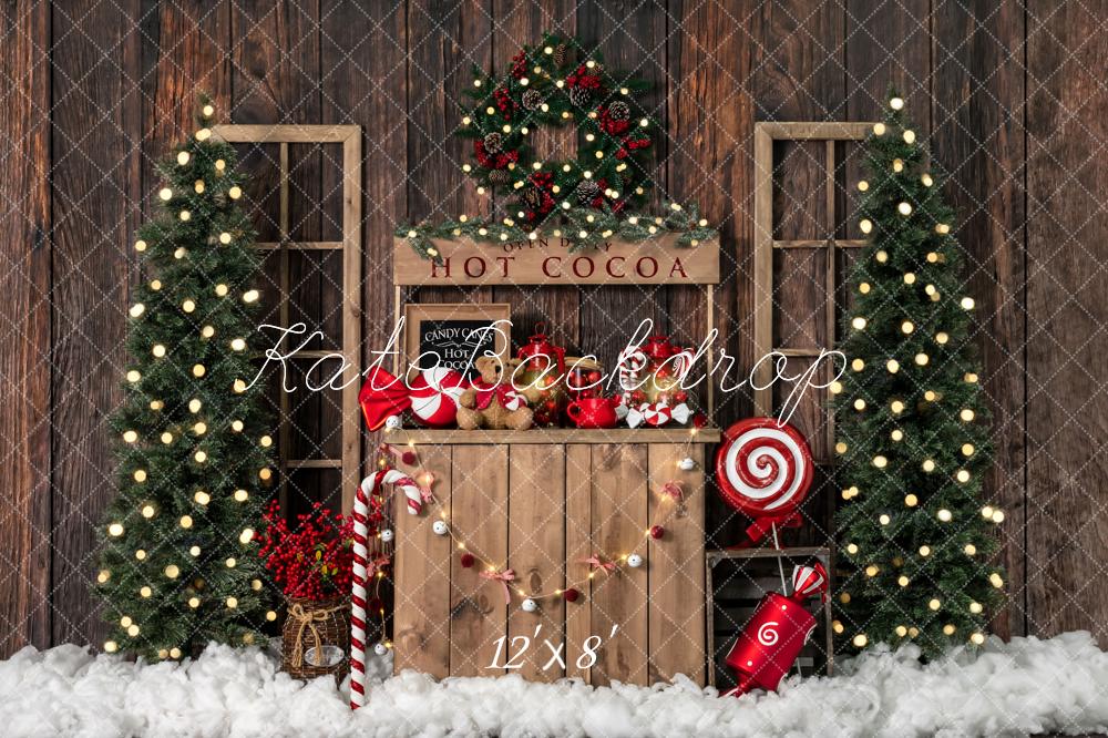 Kate Christmas Tree Fleece Backdrop Winter Hot Cocoa Designed by Emetselch