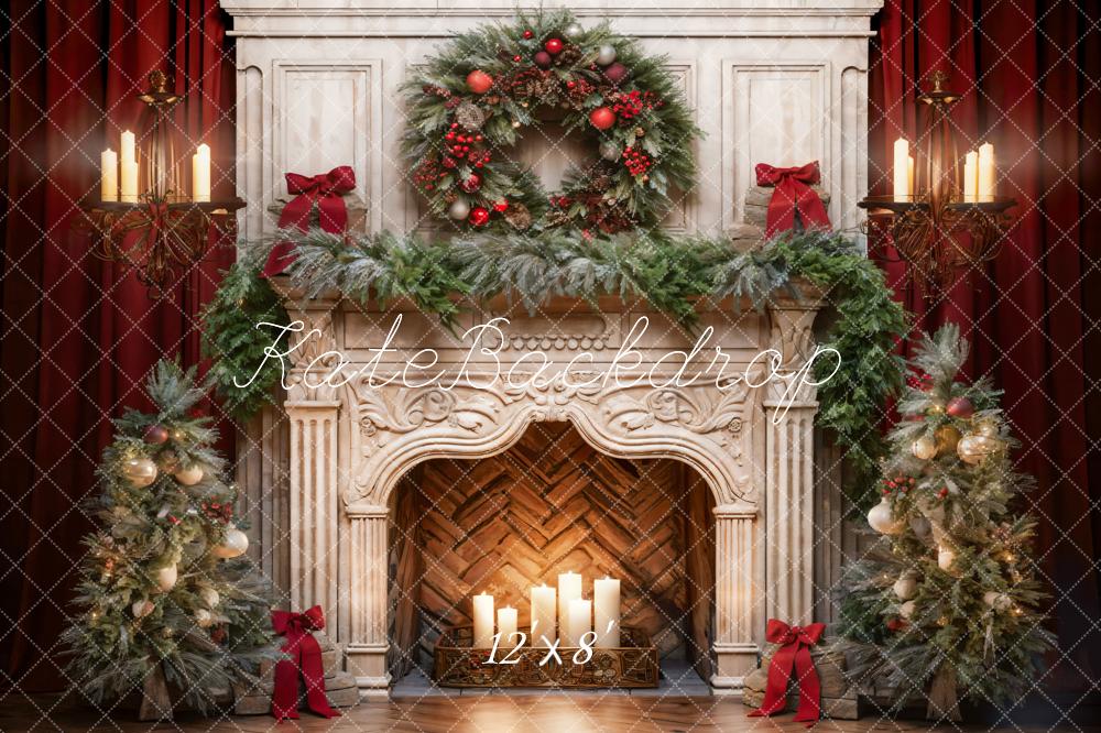 Kate Fleece Christmas Tree Fireplace Backdrop Designed by Emetselch