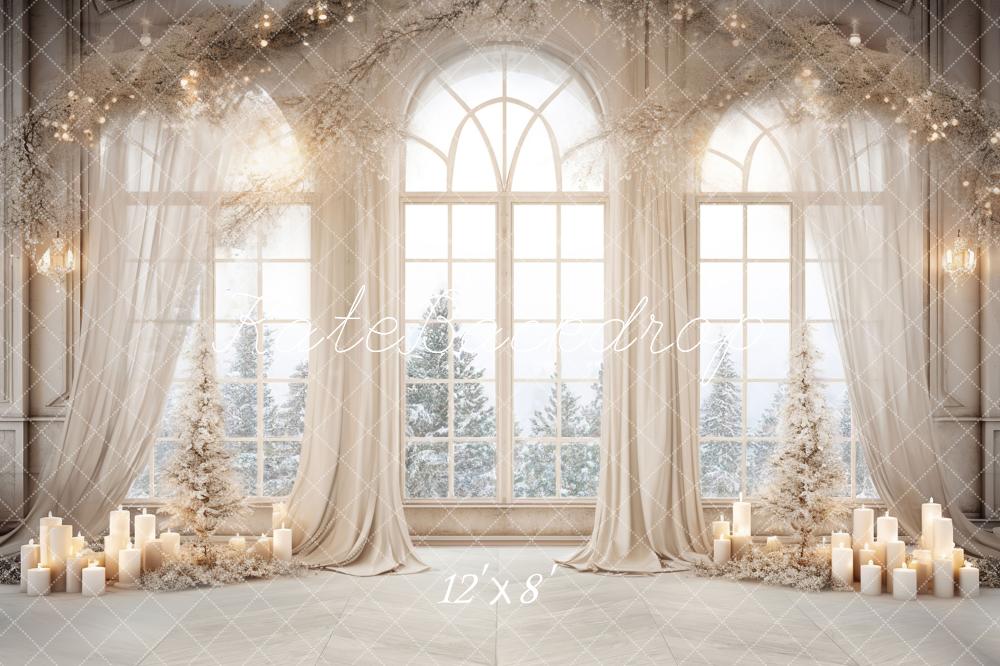 Kate Christmas White Golden Window Fleece Backdrop Designed by Chain Photography