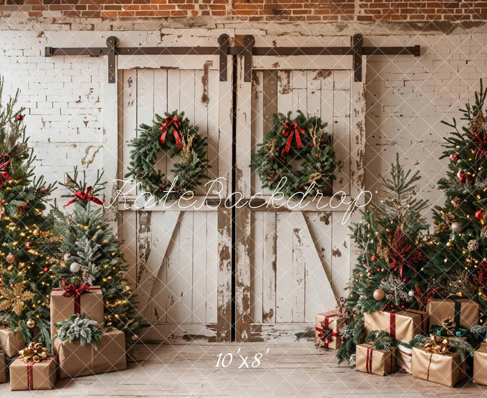 Kate Fleece Christmas White Shabby Barn Door Backdrop Designed by Emetselch