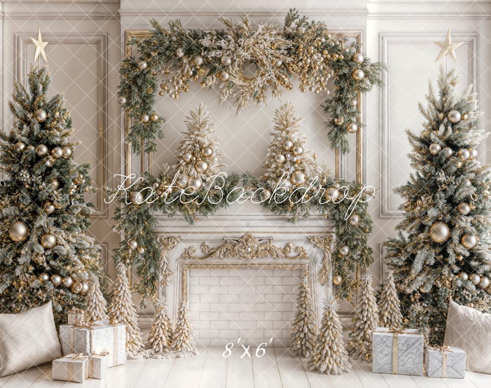 Kate Fleece Christmas Tree White Fireplace Backdrop Designed by Emetselch