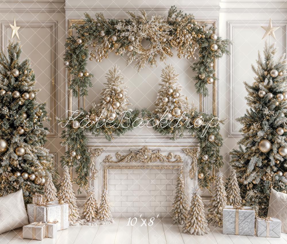 Kate Fleece Christmas Tree White Fireplace Backdrop Designed by Emetselch