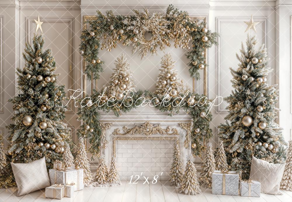 Kate Fleece Christmas Tree White Fireplace Backdrop Designed by Emetselch