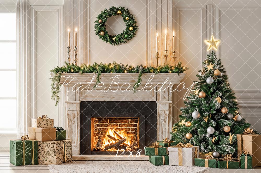 Kate Fleece Christmas Tree Fireplace Backdrop Designed by Emetselch