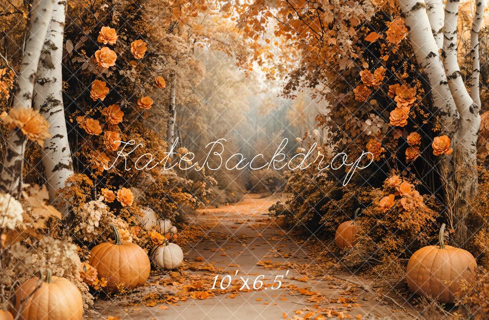 Kate Fleece Autumn Forest Pumpkin Backdrop Designed by Emetselch