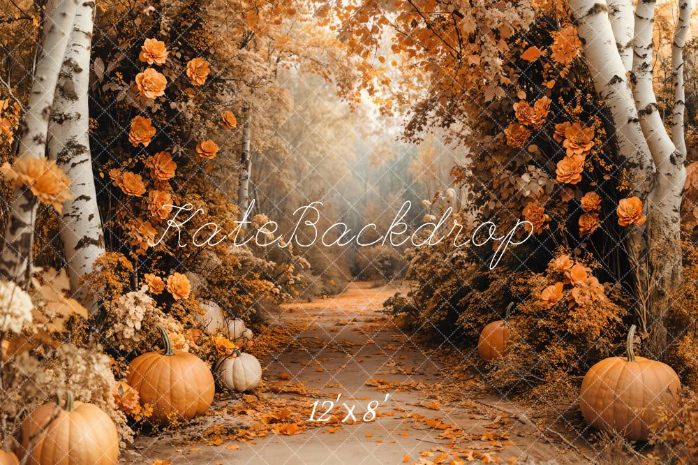 Kate Fleece Autumn Forest Pumpkin Backdrop Designed by Emetselch