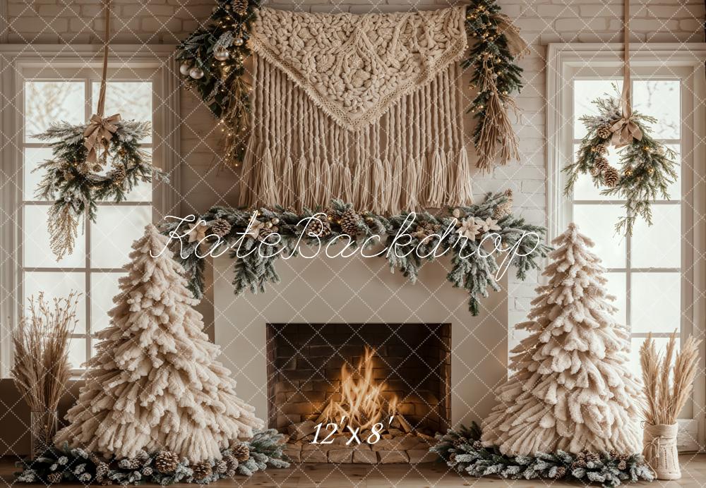 Kate Fleece White Christmas Backdrop Boho Fireplace Designed by Emetselch