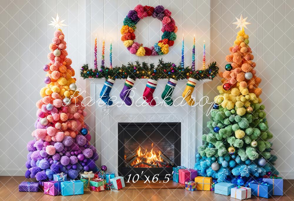 Kate Fleece Colorful Christmas Tree Backdrop Designed by Emetselch