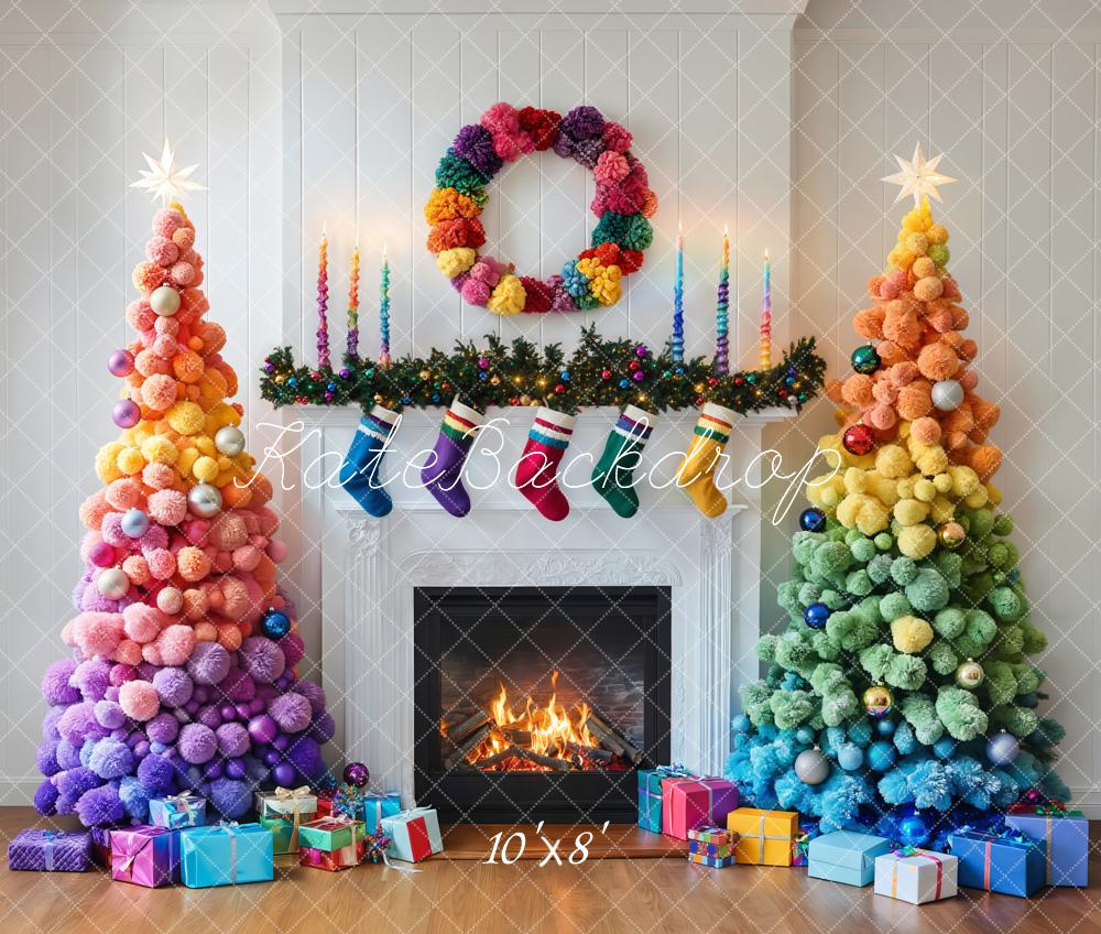 Kate Fleece Colorful Christmas Tree Backdrop Designed by Emetselch