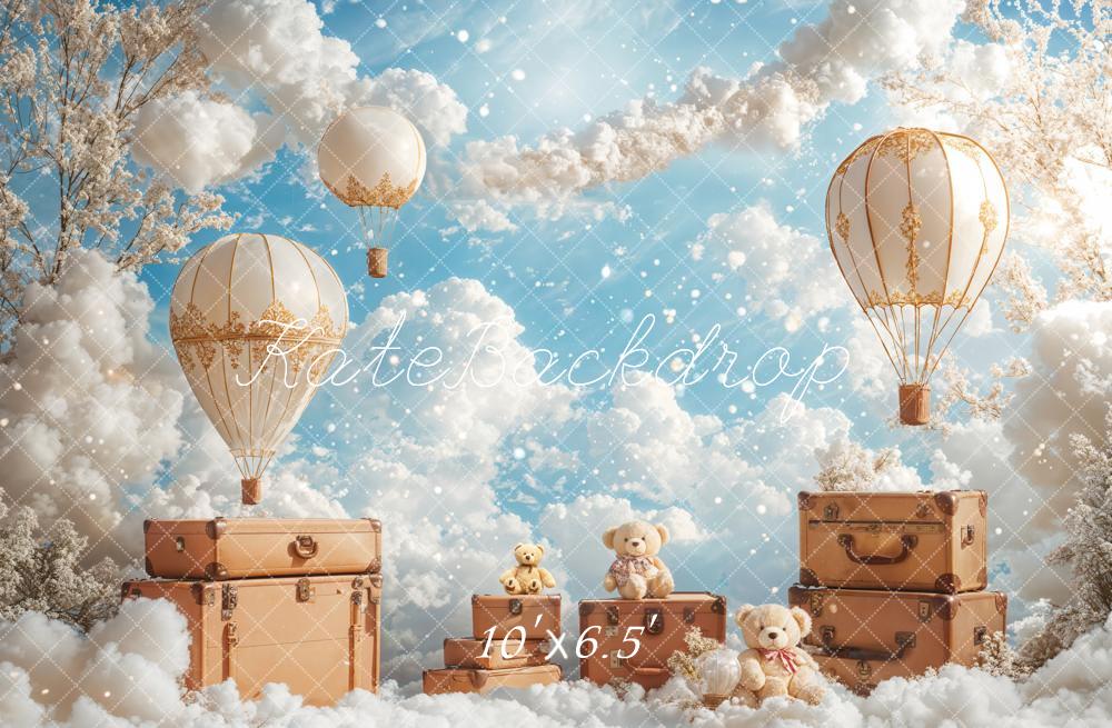 Kate Fleece Children Clouds Backdrop Hot Air Balloon Designed by Emetselch