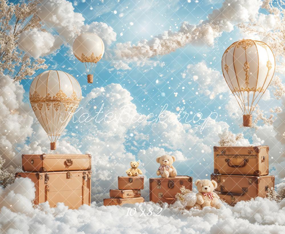 Kate Fleece Children Clouds Backdrop Hot Air Balloon Designed by Emetselch