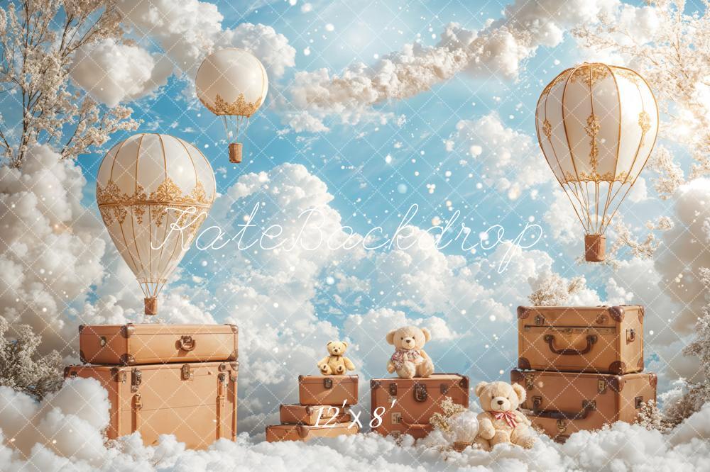 Kate Fleece Children Clouds Backdrop Hot Air Balloon Designed by Emetselch