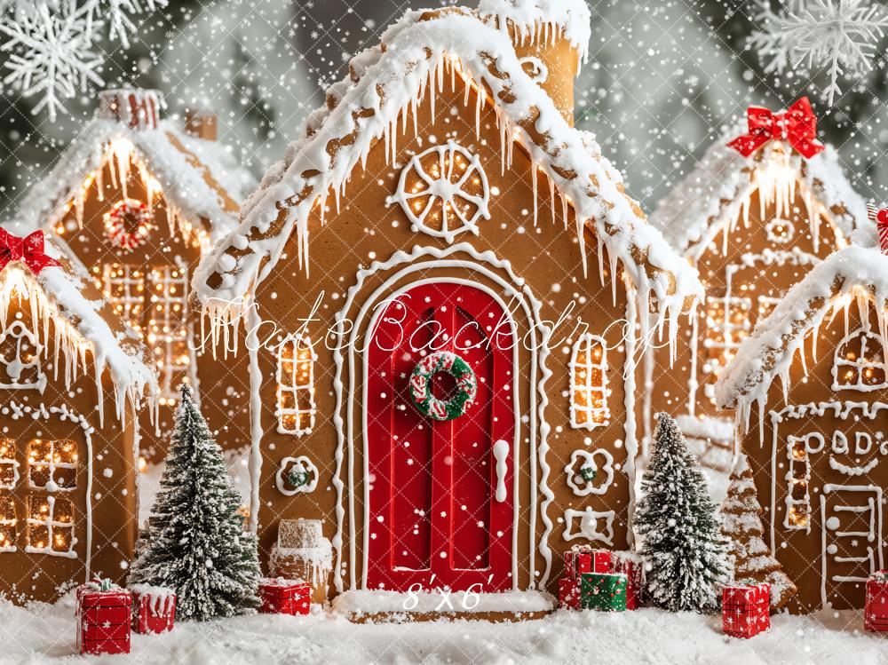 Kate Fleece Christmas Backdrop Gingerbread Houses Snowy Designed by Emetselch