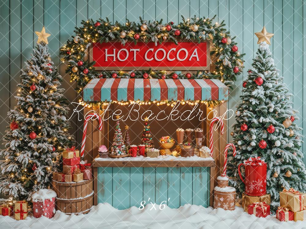 Kate Christmas Tree Hot Cocoa Stand Blue Backdrop Designed by Emetselch