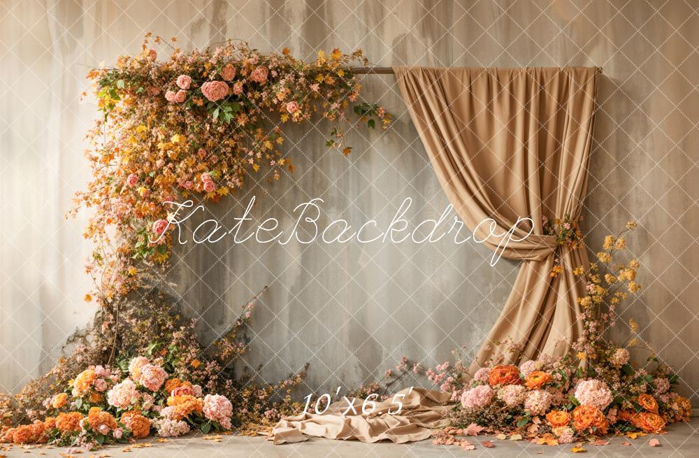 Kate Fleece Fall Floral Arch Curtains Backdrop Designed by Emetselch