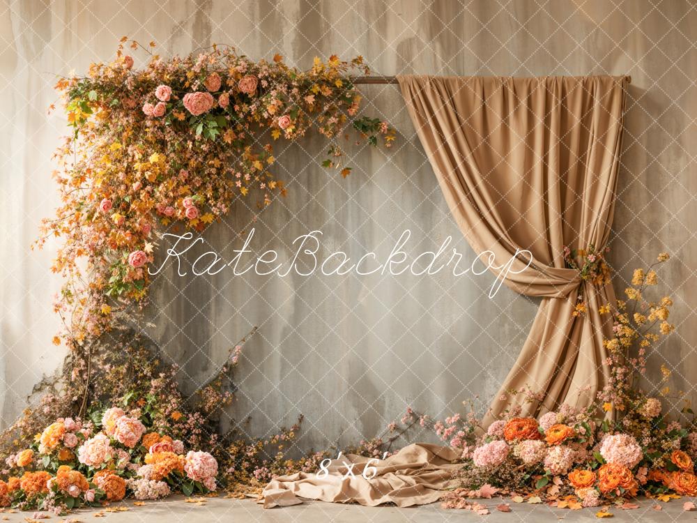 Kate Fleece Fall Floral Arch Curtains Backdrop Designed by Emetselch