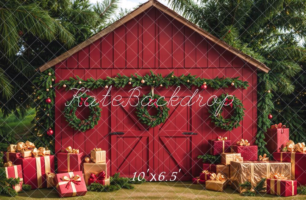 Kate Fleece Christmas Barn With Gifts Boxes Backdrop Designed by Emetselch