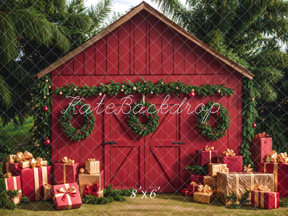 Kate Fleece Christmas Barn With Gifts Boxes Backdrop Designed by Emetselch