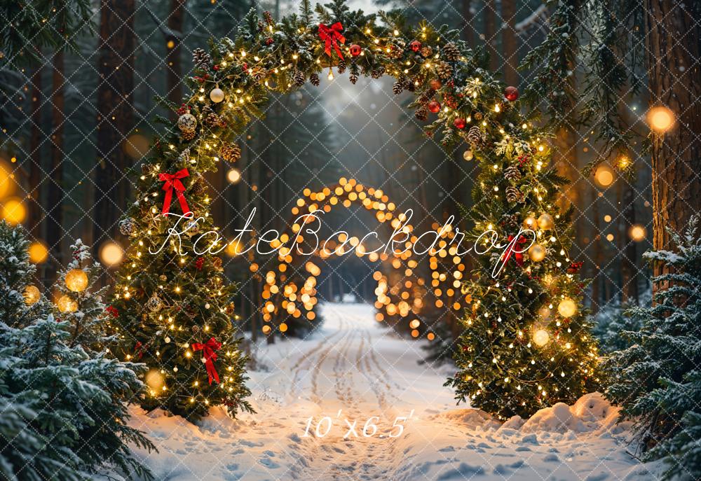 Kate Fleece Christmas Forest Arch Bokeh Backdrop Designed by Emetselch