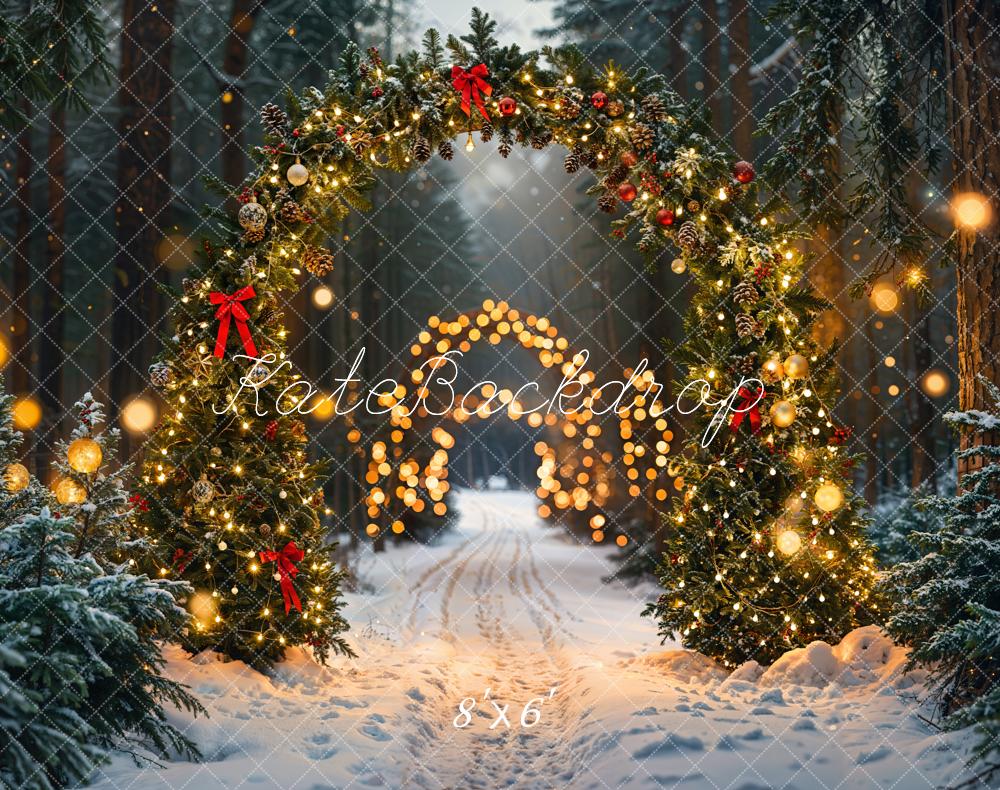 Kate Fleece Christmas Forest Arch Bokeh Backdrop Designed by Emetselch