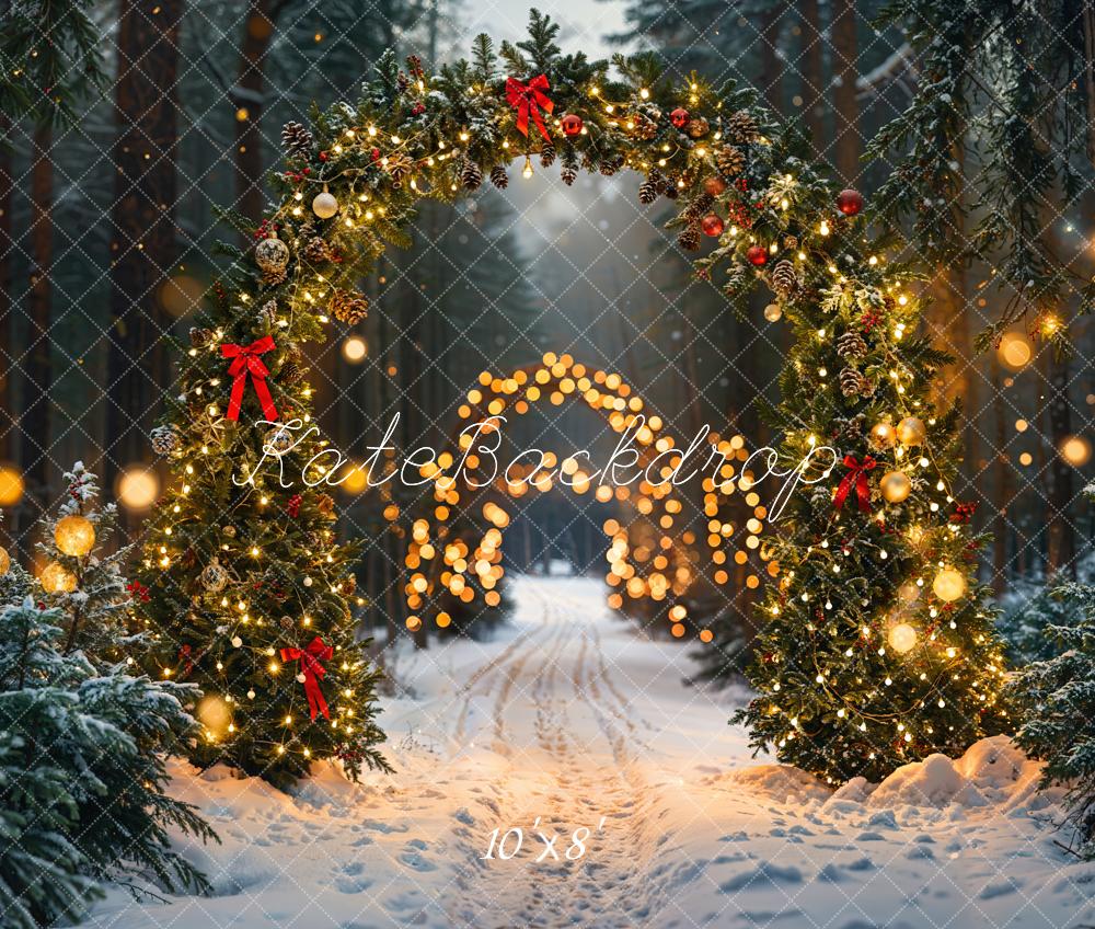 Kate Fleece Christmas Forest Arch Bokeh Backdrop Designed by Emetselch